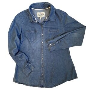 Girl Krazy by Krazy Kat Womens Denim Pearl Snap Shirt Medium Wash Cotton Large